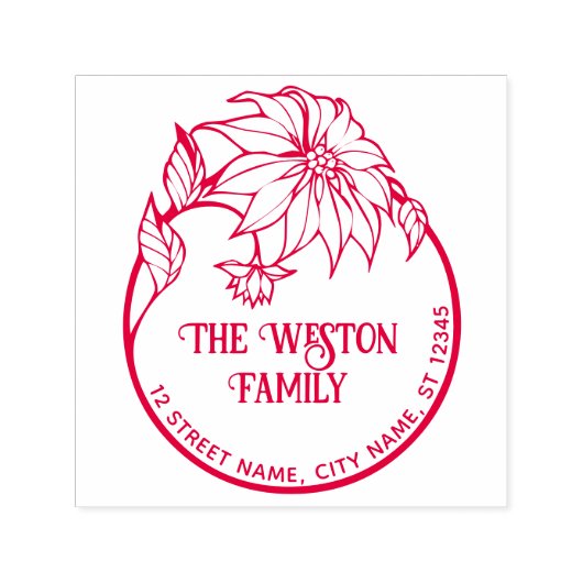 Poinsettia Lijst Merry Xmas #2 Naam Retouradres Zelfinktende Stempel (Design)