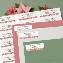 Poinsettia Lint Waterverf Kerst Adres Etiket