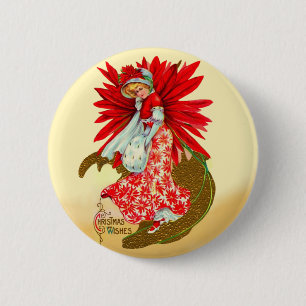 Poinsettia Meisje Ronde Button 5,7 Cm