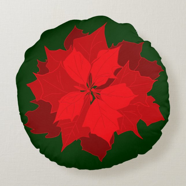 Poinsettia modern Kerst rood groen gooi kussen (Achterkant)