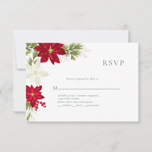 Poinsettia Moderne Mariage RSVP Card Gree (Devant)