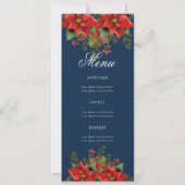 Poinsettia Noël Invitation Programme et menu Marin (Dos)