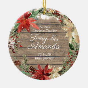Poinsettia Ons eerste kerstfeest samen met een orn Keramisch Ornament
