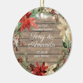 Poinsettia Ons eerste kerstfeest samen met een orn Keramisch Ornament (Links)