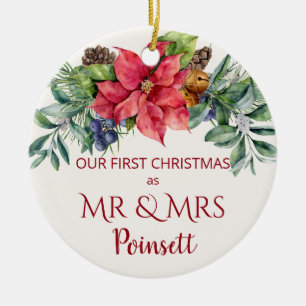 Poinsettia, onze eerste Kerstmis als Mr & Mrs Foto Keramisch Ornament