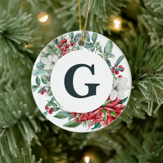 Poinsettia ornement monogramme de couronne (Arbre)