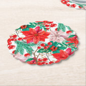 Poinsettia, Pine Boughs en Red Berries Kartonnen Onderzetters (Gekanteld)