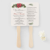Poinsettia Pine Cones Holly Wedding Programme Handwaaier (Voorkant en achterkant)