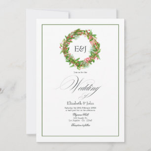 Poinsettia & Pine Kerst Huwelijk Charme QR Code Kaart