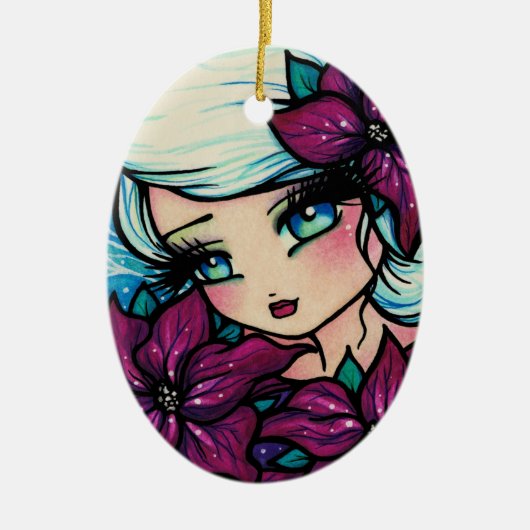Poinsettia Pixie Fantasy Art van Hannah Lynn Keramisch Ornament (Voorkant)