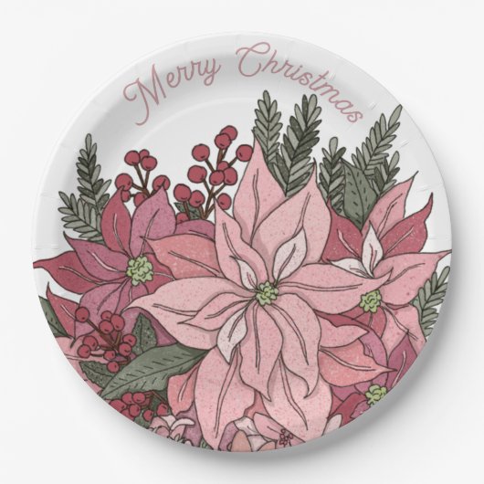 Poinsettia Rabbit Merry Kerstmis Papieren Bordje (Voorkant)