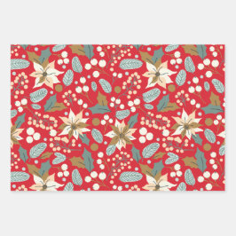 Poinsettia red background wintervakantie inpakpapier vel