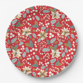 Poinsettia red background wintervakantie papieren bordje