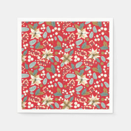 Poinsettia red background wintervakantie servet