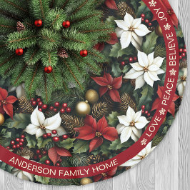 Poinsettia Red Green Pine Feestelijke woorden Kers Kerstboom Rok