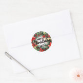 Poinsettia Rode bessen en Holly bladeren Kerstmis Ronde Sticker (Envelop)
