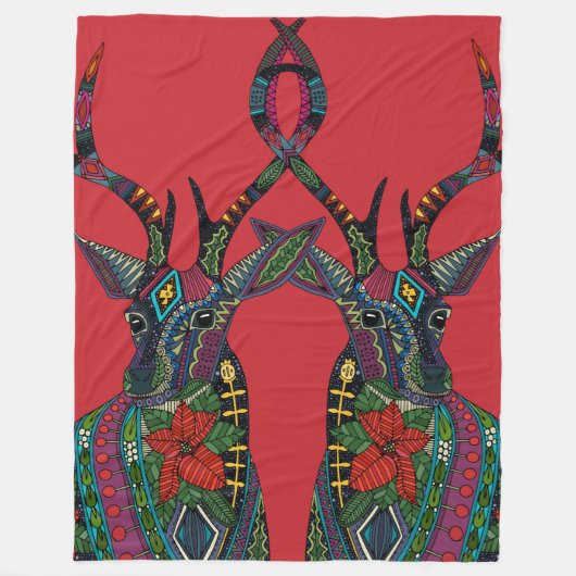 poinsettia rode herten fleece deken (Voorkant)