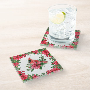 Poinsettia Rode Kardinaal Kerstvakantie Glazen Onderzetter