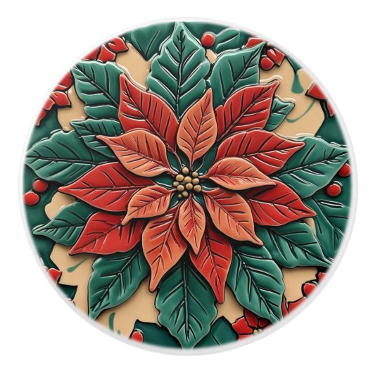 Poinsettia rode kerst keramische knop (Voorkant)