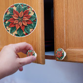 Poinsettia rode kerst keramische knop