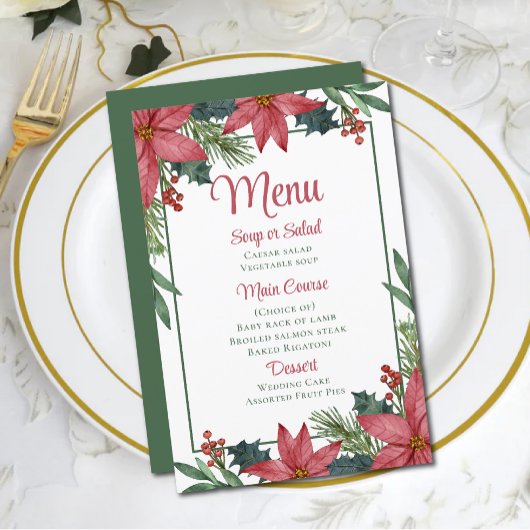 Poinsettia Rouge Floral Noël Menu Mariage