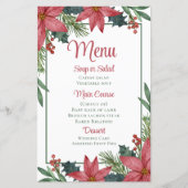 Poinsettia Rouge Floral Noël Menu Mariage (Devant)