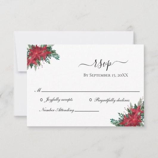 Poinsettia Rouge Noël Mariage d'hiver Carte RSVP (Devant)