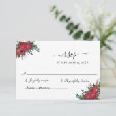 Poinsettia Rouge Noël Mariage d'hiver Carte RSVP (Debout devant)