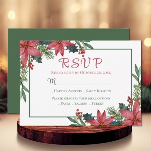 Poinsettia Rouge Vert Noël Floral Mariage RSVP