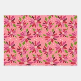 Poinsettia roze geschenkverpakking 3 verpakking inpakpapier vel