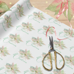 Poinsettia Roze Goud Salie Watercolor Kerstmis Cadeaupapier