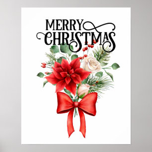 Poinsettia Rozen Kerstbloem boeket Poster