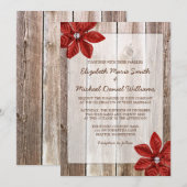 Poinsettia Rustic Barn Wood Wedding Invitting Kaart (Voorkant / Achterkant)