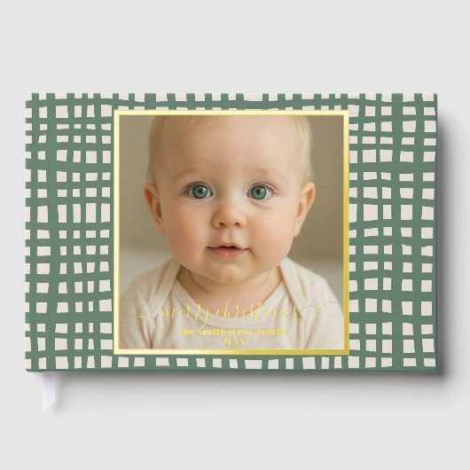 Poinsettia Sage Green Merry Christmas Photo real Gastenboek (Voorkant)