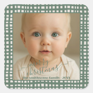 Poinsettia Sage Groen Ivoor Kerst baby Foto Vierkante Sticker