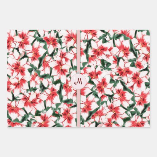 Poinsettia Santa Claus Star van Bethlehem Kerstmis Inpakpapier Vel (Voorkant)