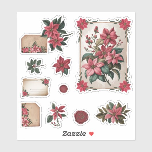 Poinsettia Stationery Ephemera Stickers (Vel)