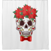 Poinsettia Sugar Skull Kerstmis Douchegordijn (Voorkant)