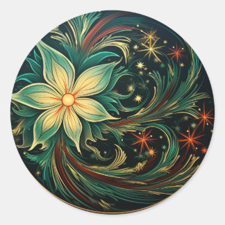 Poinsettia Swirl Bloemschikking Delights Ronde Sticker