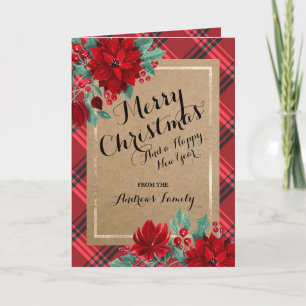 Poinsettia Tartan Kraft Rustige kerst Feestdagen Kaart