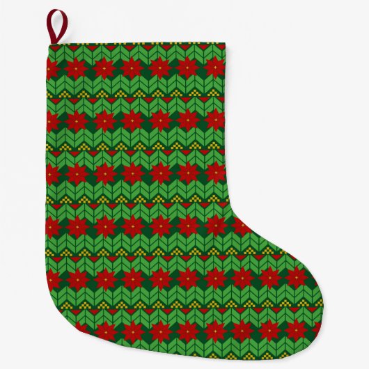 Poinsettia Ugly Sweater Style Christmas Grote Kerstsok (Voorkant)