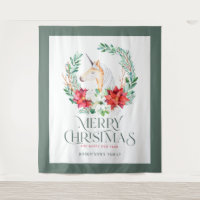 Poinsettia unicorn wreator en kersttypografie