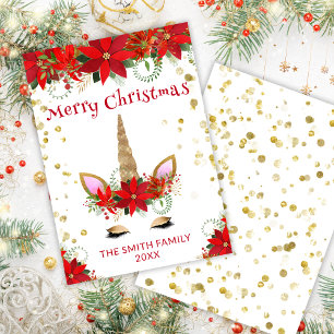 Poinsettia Unicorne avec carte rouge de Noël
