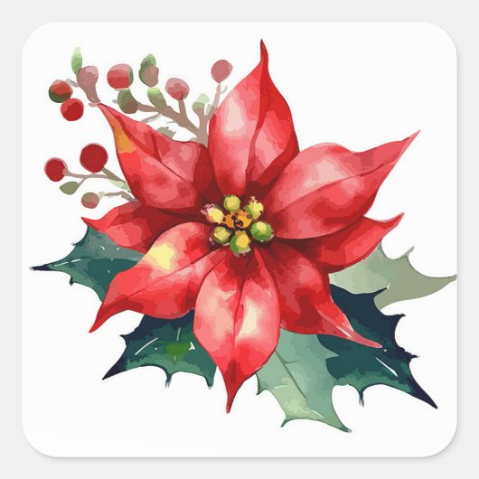 Poinsettia Vierkante Sticker (Voorkant)