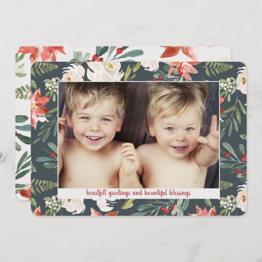 Poinsettia Waterverf 3 Fotokerstfeestdag Feestdagenkaart (Voorkant / Achterkant)