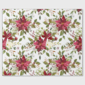 Poinsettia Waterverf Floral kerstcadeaus Cadeaupapier (Vlak)