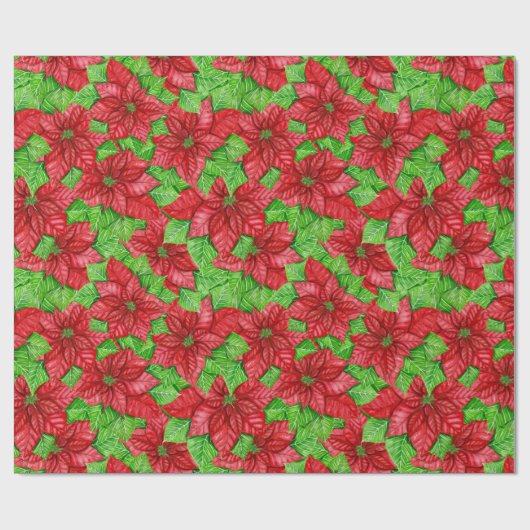 Poinsettia waterverf kerstpatronen Wrappen P Cadeaupapier (Vlak)