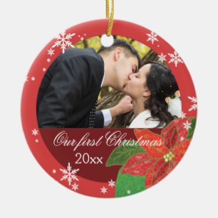 Poinsettia Wedding Couple's eerste kerstcadeau Keramisch Ornament