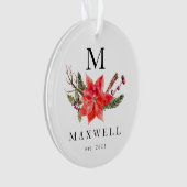 Poinsettia Winter Botanische Monogram Kerstmis Ornament (voorkant)