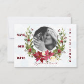 Poinsettia Winterkrans Bruiloft Save the Date (Voorkant)